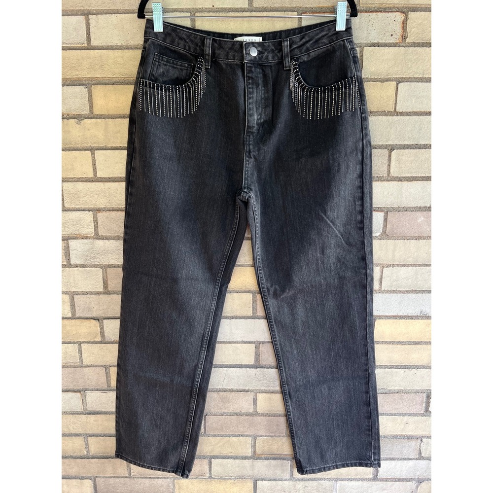 Harper Heritage Black Rhinestone Embellished Fringe Straight Jeans Size 30 / 10